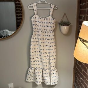 Anthropologie White Dress with Blue Floral Print